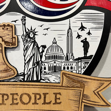 Load image into Gallery viewer, Celebrate America’s 250th Anniversary with this stunning layered laser cut sign, a patriotic tribute to the spirit, strength, and history of the United States. Featuring a majestic bald eagle soaring over a flowing American flag, this eye-catching piece also includes a beautifully engraved scene showcasing iconic American landmarks and heritage-inspired details.