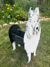 Load image into Gallery viewer, Let this adorable Sheltie Planter box / decor help welcome guests to your home (custom design shown).  Custom dog tags with your dogs name also available here. Great gift for the dog lovers in your life!