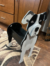 Load image into Gallery viewer, Let this adorable Pit Bull Dog Planter box help welcome guests to your home.  Custom dog tags with your dogs name also available (please message us - adds $5 to cost of planter box).  Great gift for the dog lovers in your life!