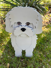 Load image into Gallery viewer, Let this adorable Maltese Dog Planter help welcome guests to your home.  Custom dog tags with your dogs name also available (please message us - adds $5 to cost of planter box).  Great gift for the dog lovers in your life!