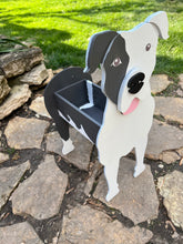 Load image into Gallery viewer, Let this adorable Pit Bull Dog Planter box help welcome guests to your home.  Custom dog tags with your dogs name also available (please message us - adds $5 to cost of planter box).  Great gift for the dog lovers in your life!