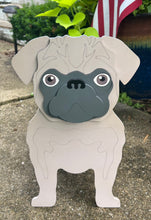 Load image into Gallery viewer, Let this adorable Pug Planter help welcome guests to your home. Custom dog tags with your dogs name also available (please message us - adds $5 to cost of planter box). Great gift for the dog lovers in your life!