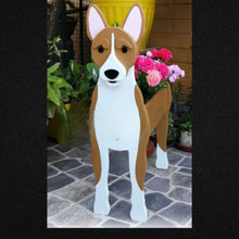 Load image into Gallery viewer, Let this adorable Basenji Planter box / decor help welcome guests to your home.  Custom dog tags with your dogs name also available here. Great gift for the dog lovers in your life! 