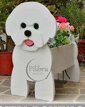 Load image into Gallery viewer, Bring some furry love to your home with our charming Bichon Frise Dog Planter.  Not only does it welcome guests with it's adorable design, but you can also add a custom dog tag with your pet's name for an extra personal touch (additional $5).  The perfect gift for dog lovers, this planter is sure to bring a smile to anyone's face.  Get yours now and show your love for man's best friend.
