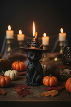 Load image into Gallery viewer, Black Cat Beeswax Candle with Witch Hat | Triple Moon | Triple Goddess