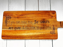 Load image into Gallery viewer, This exquisite Acacia Wood Cutting Board, a versatile and stylish addition to your kitchen or entertaining space. Crafted from high-quality acacia wood, this cutting board not only provides a durable surface for all your slicing and dicing needs but also doubles as a charming charcuterie board for serving appetizers with flair.