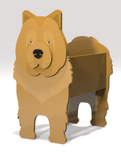Load image into Gallery viewer, Let this adorable Chow Chow Dog Planter help welcome guests to your home.  Custom dog tags with your dogs name also available (please message us - adds $5 to cost of planter box).  Great gift for the dog lovers in your life!