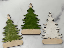 Load image into Gallery viewer, This beautiful Christmas Tree Personalized Ornament is sure to become a cherished, family favorite for years to come.  Add your loved ones and/or pets names to the ornaments on the tree to create a lasting keepsake.   Available in 3 different, hand painted styles and your choice of natural wood or colored ornaments.  Add a custom banner at the bottom to make it uniquely yours.  Please specify color of ornament and name when ordering.  