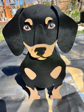Load image into Gallery viewer, Let this adorable Dachshund Dog Planter box help welcome guests to your home.  Custom dog tags with your dogs name also available here. Great gift for the dog lovers in your life! 