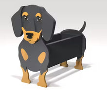 Load image into Gallery viewer, Let this adorable Dachshund Dog Planter box help welcome guests to your home.  Custom dog tags with your dogs name also available here. Great gift for the dog lovers in your life! 