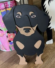 Load image into Gallery viewer, Let this adorable Dachshund Dog Planter box help welcome guests to your home.  Custom dog tags with your dogs name also available here. Great gift for the dog lovers in your life! 