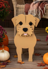 Load image into Gallery viewer, Bring some furry love to your home with our charming Border Terrier Dog Planter. Not only does it welcome guests with it's adorable design, but you can also add a custom dog tag with your pet's name for an extra personal touch (additional $5). The perfect gift for dog lovers, this planter is sure to bring a smile to anyone's face. Get yours now and show your love for man's best friend.