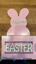 Load image into Gallery viewer, Make this Easter unforgettable with our Adorable Wood Crate Easter Basket, personalized with your child's name on top. Elevate the joy of the egg hunt and create lasting memories with these charming, customized Easter baskets designed just for your little ones.