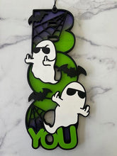 Load image into Gallery viewer, Light up your Halloween decor with this whimsical F You Ghost Boo sign. Approximately 19" tall x 8" wide.