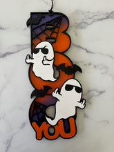 Load image into Gallery viewer, Light up your Halloween decor with this whimsical F You Ghost Boo sign. Approximately 19" tall x 8" wide.