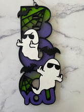 Load image into Gallery viewer, Light up your Halloween decor with this whimsical F You Ghost Boo sign. Approximately 19" tall x 8" wide.
