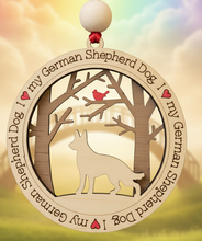 Load image into Gallery viewer, Share the love for our furry friends with these beautiful I Love My Dog ornaments! 250 Breeds available. Send us the name you'd like personalized on it & we'll add it to your ornament. 