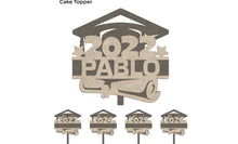 Load image into Gallery viewer, Make your graduation celebration even more special with this custom-made cake topper. Its personalized design with your student's name adds a thoughtful touch to any cake. A perfect way to commemorate this momentous occasion!