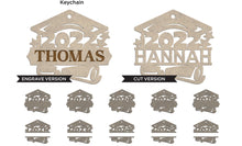 Load image into Gallery viewer, This fashionable and thoughtful Graduation Keychain makes for a perfect personalized graduation keepsake. Laser engraved with 2023, 2024, 2025 or 2026 & your student's name, it's the perfect way to remember the momentous occasion for many years to come.