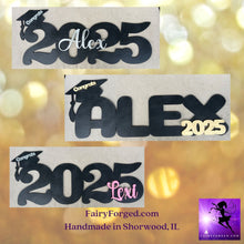 Load image into Gallery viewer, Celebrate your graduate with this personalized wooden graduation sign. An ideal alternative to a traditional guestbook, it features their graduation year, making it a great photo prop for the special day. Show your support in style with this meaningful keepsake.