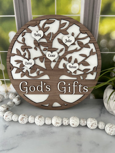 Design your own personalized family tree as a meaningful and cherished gift for beloved family members, with customizable heart detailing and a name of your choice along the base. As your family expands, more names can be included, making it a timeless keepsake.