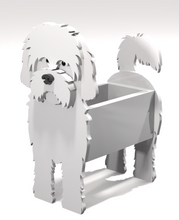 Load image into Gallery viewer, Let this adorable Maltese Dog Planter help welcome guests to your home.  Custom dog tags with your dogs name also available (please message us - adds $5 to cost of planter box).  Great gift for the dog lovers in your life!