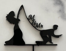 Load image into Gallery viewer, Add a playful twist to your wedding, engagement party, or anniversary with these hilarious cake toppers! Featuring designs like the bride dragging her husband-to-be to the altar—whether he’s fishing, gaming, fixing cars, or even having to be dragged there by force (LOL!) — these toppers are perfect for couples who love to celebrate with humor.