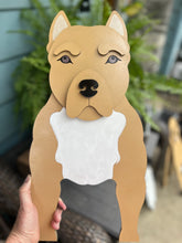 Load image into Gallery viewer, Let this adorable Pit Bull Dog Planter box help welcome guests to your home. Custom dog tags with your dogs name also available (please message us - adds $5 to cost of planter box). Great gift for the dog lovers in your life!