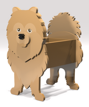 Load image into Gallery viewer, Let this adorable Pomeranian Dog Planter help welcome guests to your home.  Custom dog tags with your dogs name also available (please message us - adds $5 to cost of planter box).  Great gift for the dog lovers in your life!