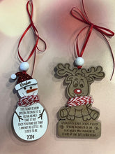 Load image into Gallery viewer, Start a new family tradition with these adorable Reindeer & Snowman Height Charts!  Just unwrap the 'scarf' & measure your little ones to see how much they've grown from year to year.  Can be customized with your child's name & the year or left blank. 