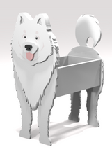 Load image into Gallery viewer, Let this adorable Samoyed Planter help welcome guests to your home.  Custom dog tags with your dogs name also available (please message us - adds $5 to cost of planter box).  Great gift for the dog lovers in your life!