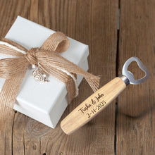 Load image into Gallery viewer, These bottle openers make the perfect wedding, engagement, or bridal shower favor, customized with the couple’s names and special date to create a lasting keepsake. Whether you're celebrating love or looking for a thoughtful gift, these personalized openers are a charming and practical choice.