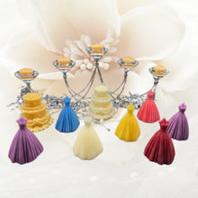 Load image into Gallery viewer, This elegant wedding / quinceanera dress silhouette beeswax candle with a lace top and flowing wedding gown bottom is perfect for wedding showers, wedding rehearsal dinners, quinceanera celebrations or gifts. Picture these beautiful candles at each of the wedding shower or rehearsal dinner tables ready for the evenings events.