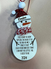 Load image into Gallery viewer, Start a new family tradition with these adorable Reindeer & Snowman Height Charts!  Just unwrap the 'scarf' & measure your little ones to see how much they've grown from year to year.  Can be customized with your child's name & the year or left blank. 
