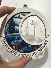 Load image into Gallery viewer, This beautiful ornament is sure to be the highlight of your long distance, loved ones Christmas, holiday or seasonal celebration.  Add up to 4 states (other countries are available upon request).  Features stained glass style acrylic on one side & up to 4 states on the opposite side.  Also makes a great Mother's Day or Father's Day gift.