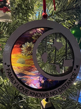 Load image into Gallery viewer, This beautiful ornament is sure to be the highlight of your long distance, loved ones Christmas, holiday or seasonal celebration.  Add up to 4 states (other countries are available upon request).  Features stained glass style acrylic on one side & up to 4 states on the opposite side.  Also makes a great Mother's Day or Father's Day gift.