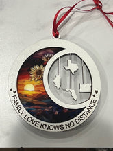 Load image into Gallery viewer, This beautiful ornament is sure to be the highlight of your long distance, loved ones Christmas, holiday or seasonal celebration.  Add up to 4 states (other countries are available upon request).  Features stained glass style acrylic on one side & up to 4 states on the opposite side.  Also makes a great Mother's Day or Father's Day gift.