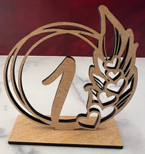 Load image into Gallery viewer, Make your wedding, anniversary, or engagement party unforgettable with these elegant table number signs. Designed to add both beauty and functionality, these signs help your guests easily find their seats while enhancing your event’s décor.