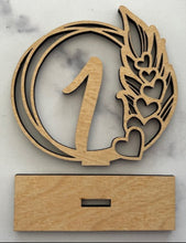 Load image into Gallery viewer, Make your wedding, anniversary, or engagement party unforgettable with these elegant table number signs. Designed to add both beauty and functionality, these signs help your guests easily find their seats while enhancing your event’s décor.