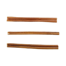 Load image into Gallery viewer, Our premium 6-inch Thin Bully Sticks are a perfect natural chew for dogs of all breeds and ages. Made from 100% bull pizzle and ethically sourced from grass-fed, free-range cattle, each stick weighs between 8g and 17g—making them ideal for smaller dogs, light chewers, or quick treats.