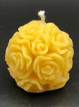 Load image into Gallery viewer, Small Beeswax Ball Candle with Rose images all around the sides & top.