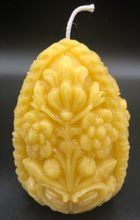 Load image into Gallery viewer, This very ornate, carved beeswax egg candles are sure to delight your guests and add a beautiful touch to Easter centerpieces.  Perfect for Easter gifts!