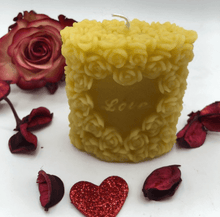 Load image into Gallery viewer, This adorable Love & Roses Beeswax Candle is a great Valentine's Day gift for that special someone or at wedding receptions or as wedding shower favors!