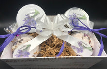Load image into Gallery viewer, Sooth your cares away with this amazing Lavender Bath & Lotion Gift Basket!  Luscious lavender sent soothes your senses while our creamy Lavender Body Butter locks in moisture.  The handy Lavender Lotion Bar is perfect to take with your to keep your hands moist & soft all day long.