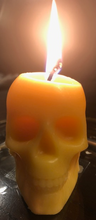 Load image into Gallery viewer, Votive size Beeswax Skull Candle is perfect or Halloween, Biker or Gothic Decor.
