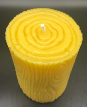 Load image into Gallery viewer, This log inspired beeswax pillar candle would be great in any cabin or rustic setting.  Perfect for nature lovers!