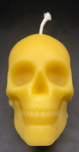 Load image into Gallery viewer, Votive size Beeswax Skull Candle is perfect or Halloween, Biker or Gothic Decor.