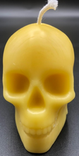 Load image into Gallery viewer, Votive size Beeswax Skull Candle is perfect or Halloween, Biker or Gothic Decor.