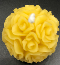 Load image into Gallery viewer, Small Beeswax Ball Candle with Rose images all around the sides & top.