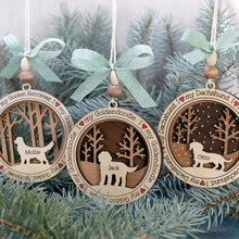Load image into Gallery viewer, Share the love for our furry friends with these beautiful dog ornaments!  250 Breeds available.  Send us the name you'd like personalized on it & we'll add it to your ornament.
